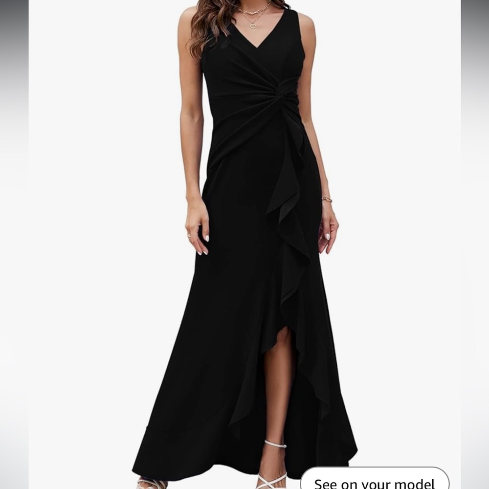 Amazon Black Ruched V-Neck Gown
